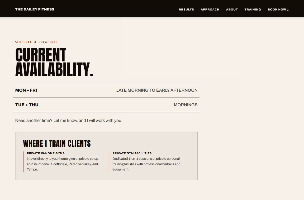 The Dailey Fitness availability and contact section